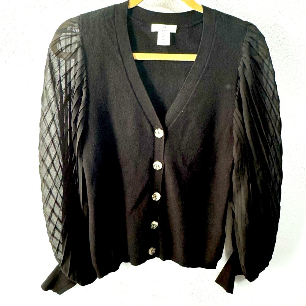 H by Halston black cardigan with sheer sleeve detail small